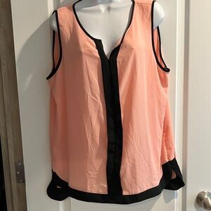 Monteau Coral and Black V-Neck Blouse